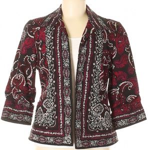 CC Tapestry Embroidered Boho Paisley Open-Front Blazer Jacket, 6